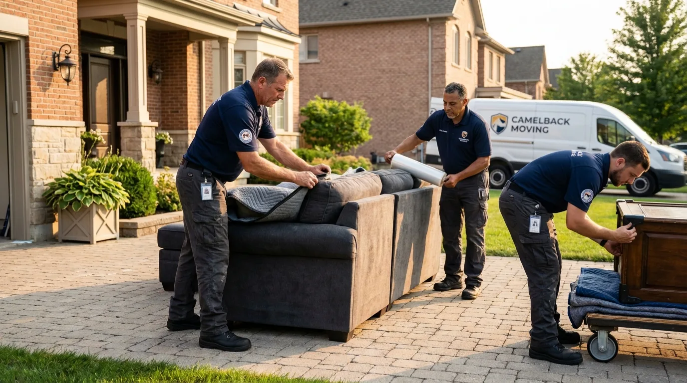 Large estate moving crew wrapping furniture in Wellston, OH